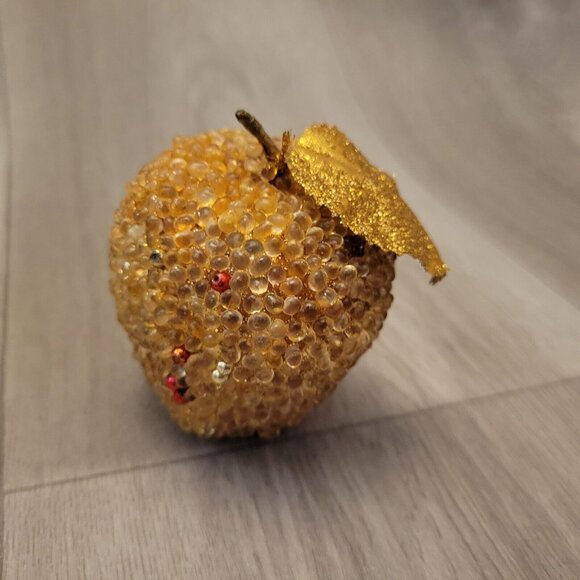 Lot of 7 Beaded Sugar Frost Apples Pears Gold and Red Christmas Ornament - Picture 5 of 7